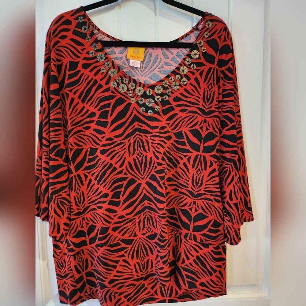 Ruby Rd. XL, Red & Black Zebra Chevron Print - Picture 5 of 8